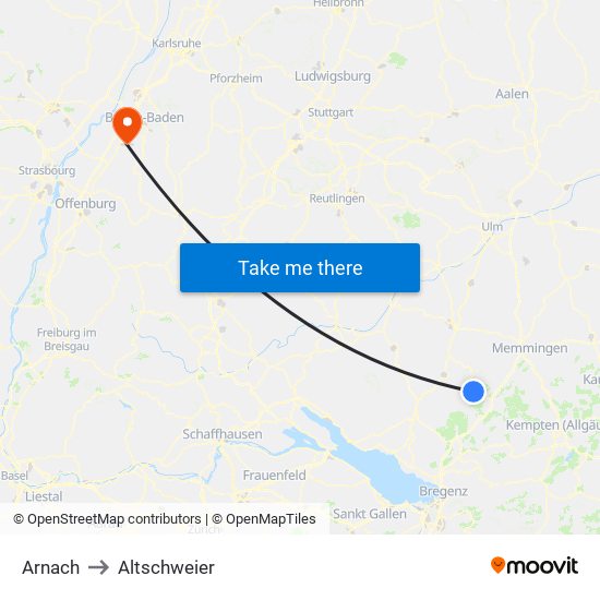 Arnach to Altschweier map