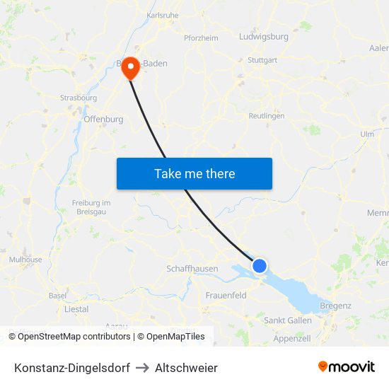 Konstanz-Dingelsdorf to Altschweier map