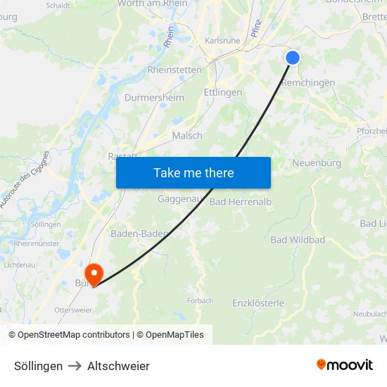Söllingen to Altschweier map