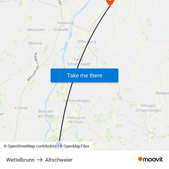 Wettelbrunn to Altschweier map