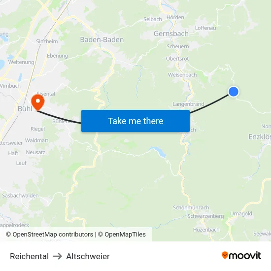 Reichental to Altschweier map