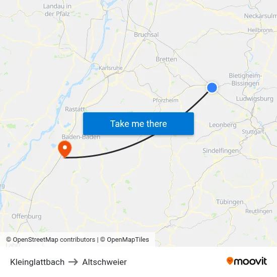 Kleinglattbach to Altschweier map