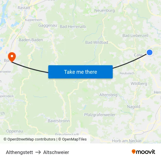 Althengstett to Altschweier map