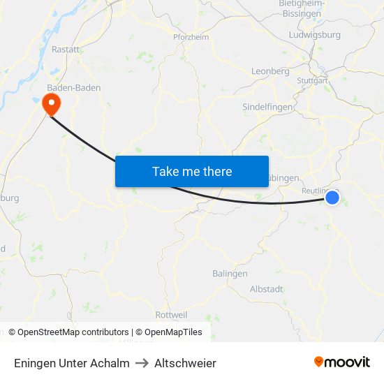 Eningen Unter Achalm to Altschweier map