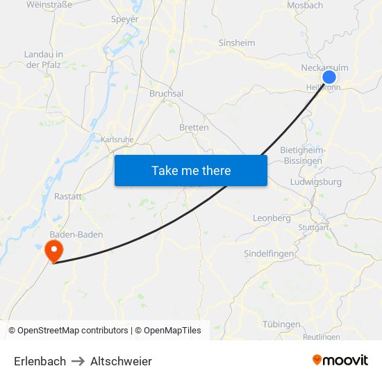 Erlenbach to Altschweier map