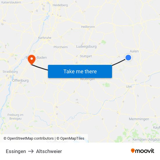 Essingen to Altschweier map