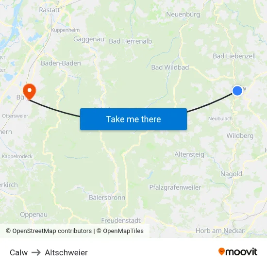Calw to Altschweier map