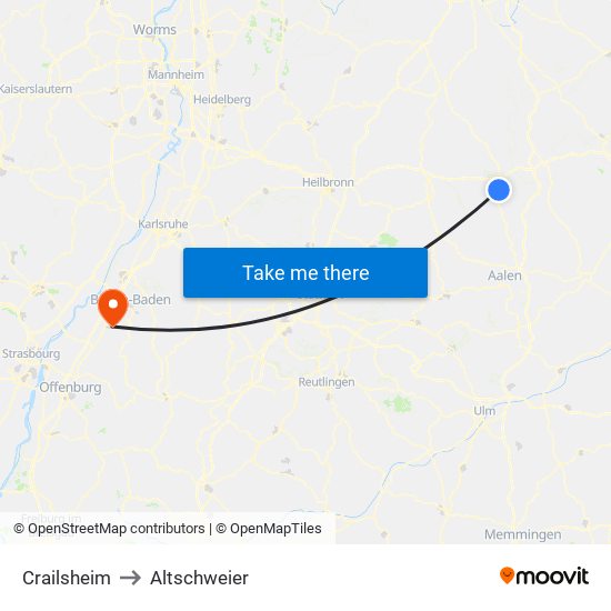 Crailsheim to Altschweier map