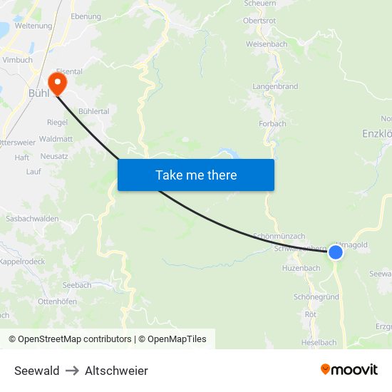 Seewald to Altschweier map