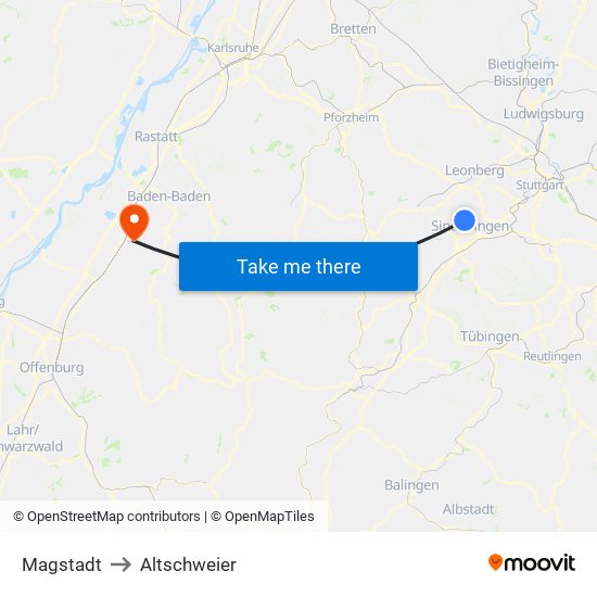 Magstadt to Altschweier map