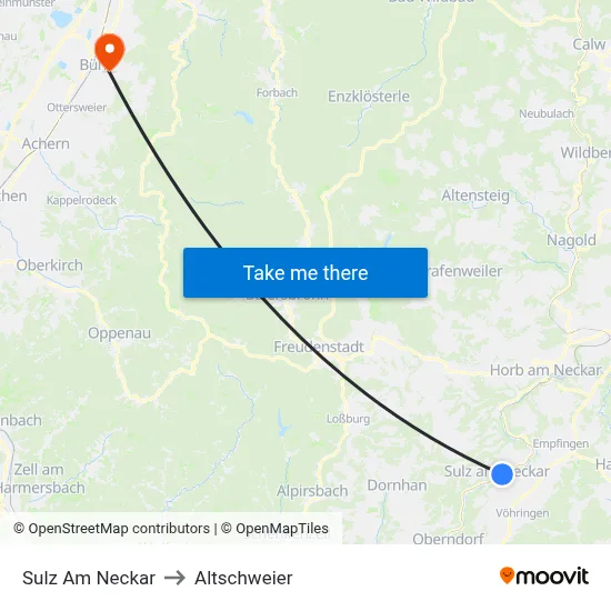 Sulz Am Neckar to Altschweier map