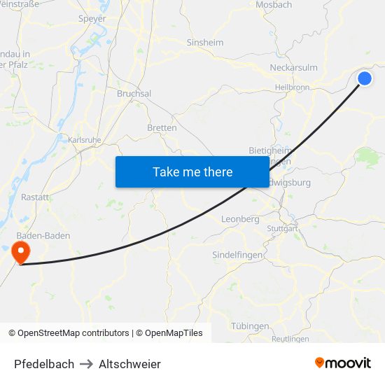 Pfedelbach to Altschweier map