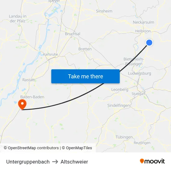 Untergruppenbach to Altschweier map