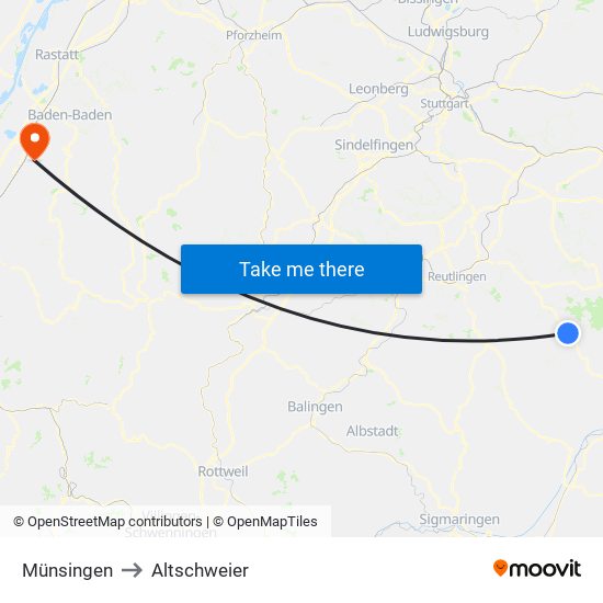 Münsingen to Altschweier map