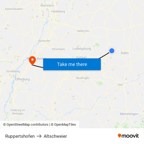 Ruppertshofen to Altschweier map
