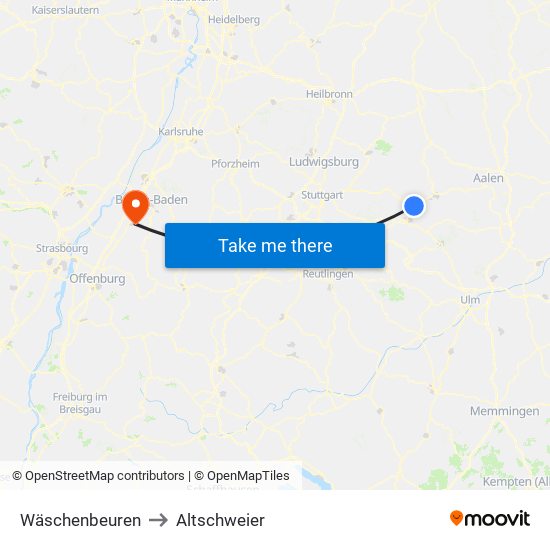 Wäschenbeuren to Altschweier map