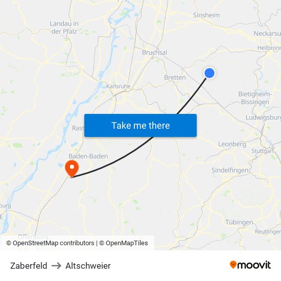 Zaberfeld to Altschweier map