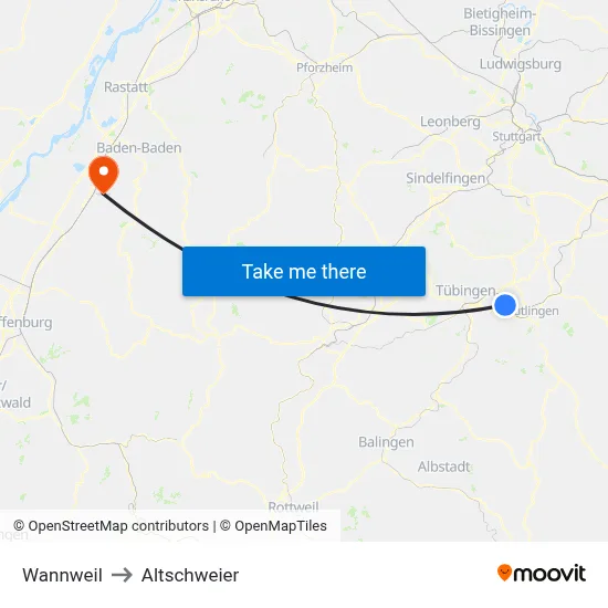 Wannweil to Altschweier map