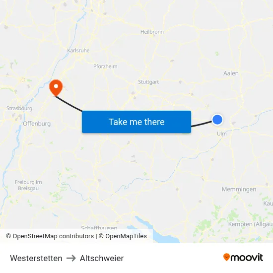 Westerstetten to Altschweier map