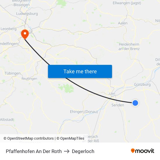 Pfaffenhofen An Der Roth to Degerloch map