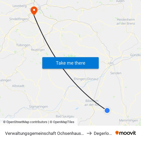 Verwaltungsgemeinschaft Ochsenhausen to Degerloch map