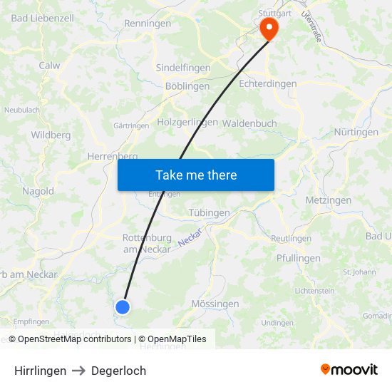 Hirrlingen to Degerloch map