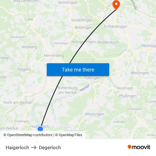 Haigerloch to Degerloch map