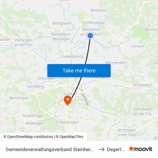 Gemeindeverwaltungsverband Steinheim-Murr to Degerloch map