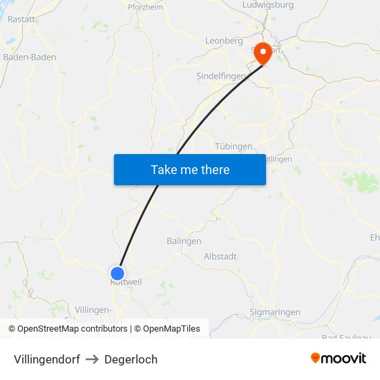 Villingendorf to Degerloch map