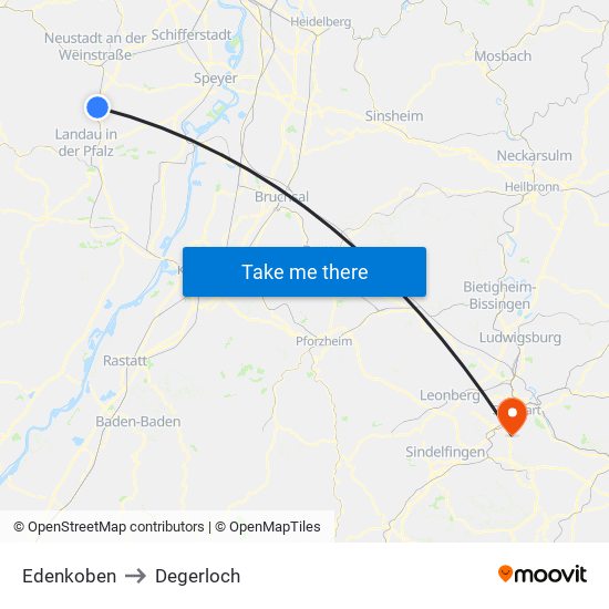 Edenkoben to Degerloch map