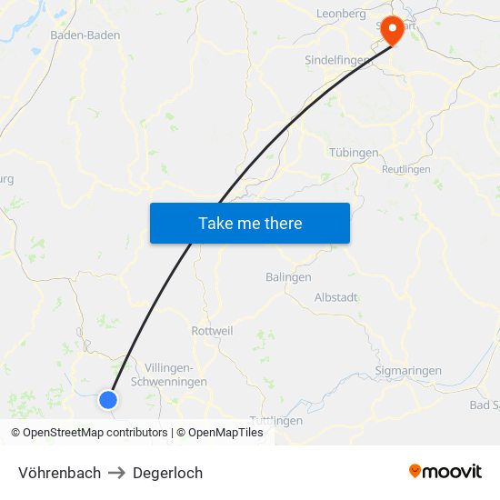 Vöhrenbach to Degerloch map