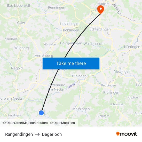 Rangendingen to Degerloch map
