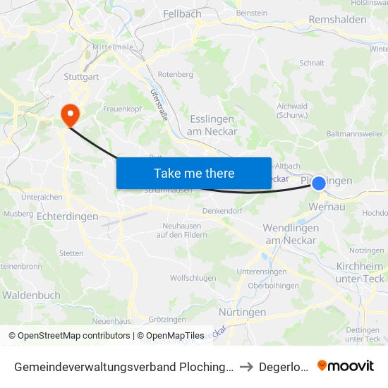 Gemeindeverwaltungsverband Plochingen to Degerloch map