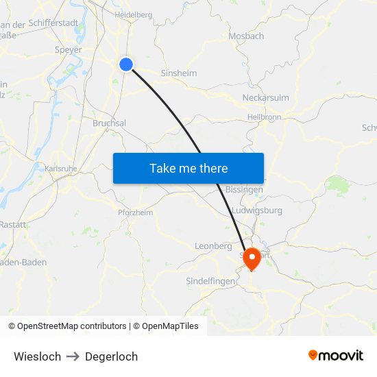 Wiesloch to Degerloch map