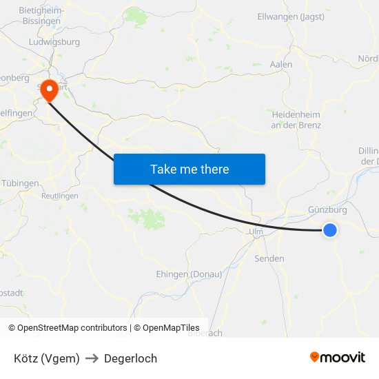 Kötz (Vgem) to Degerloch map