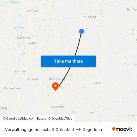 Verwaltungsgemeinschaft Grünsfeld to Degerloch map