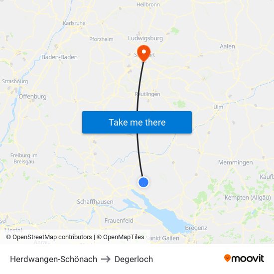 Herdwangen-Schönach to Degerloch map