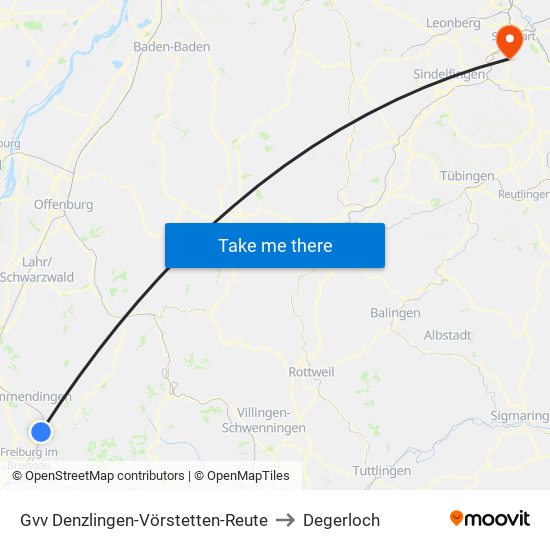 Gvv Denzlingen-Vörstetten-Reute to Degerloch map