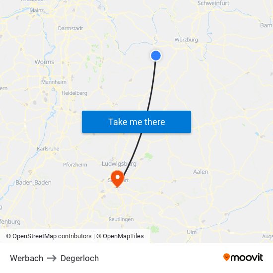 Werbach to Degerloch map