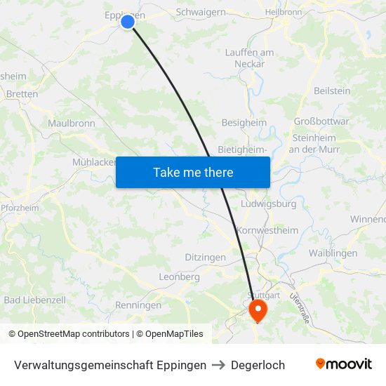 Verwaltungsgemeinschaft Eppingen to Degerloch map