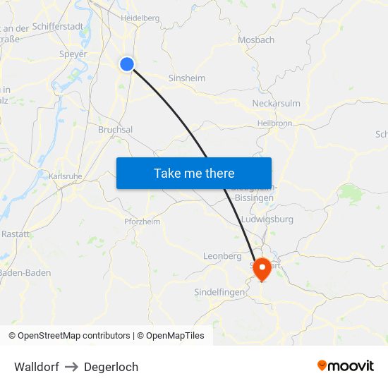 Walldorf to Degerloch map