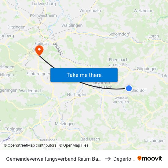 Gemeindeverwaltungsverband Raum Bad Boll to Degerloch map