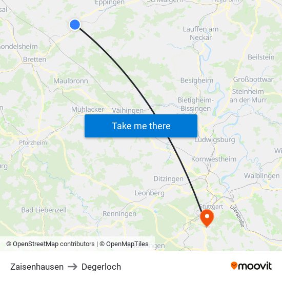 Zaisenhausen to Degerloch map