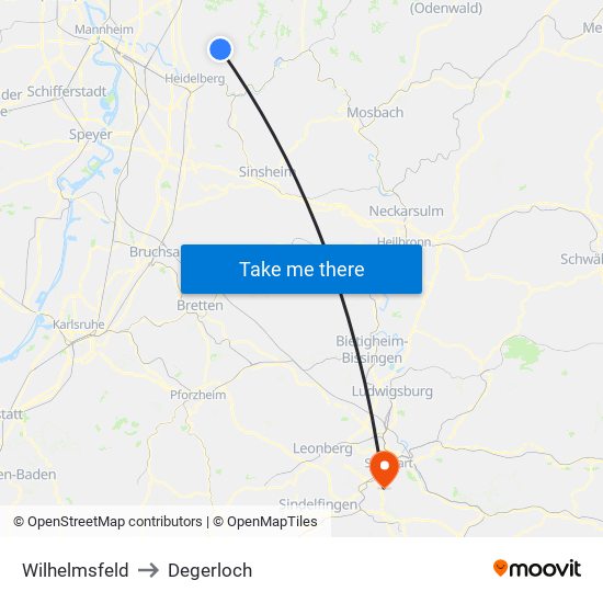 Wilhelmsfeld to Degerloch map