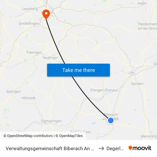 Verwaltungsgemeinschaft Biberach An Der Riß to Degerloch map