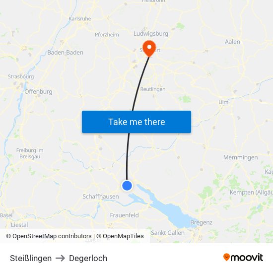Steißlingen to Degerloch map