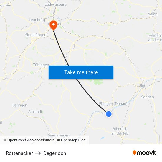 Rottenacker to Degerloch map