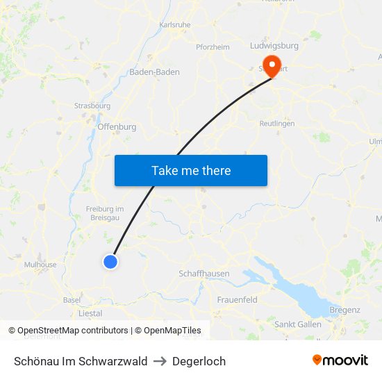 Schönau Im Schwarzwald to Degerloch map