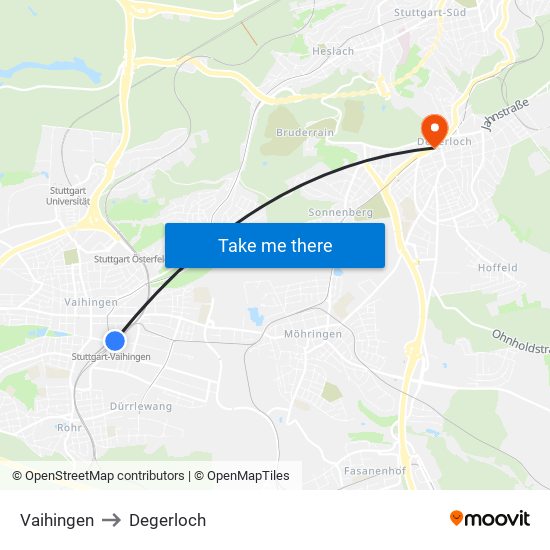 Vaihingen to Degerloch map