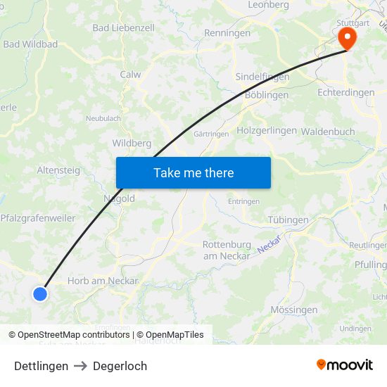 Dettlingen to Degerloch map